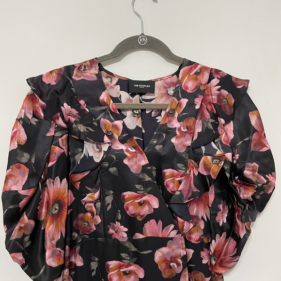 Kooples Floral Wrap Dress Black and Pink - Picture 2 of 7